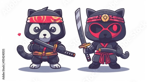 illustraction of techwear chibi panda ninjas robot mecha future JAPANESE VIBE detailed design for streetwaer and urban style t-shirts design photo