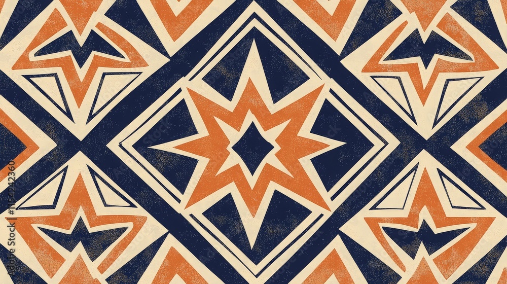 Abstract geometric pattern with orange and navy shapes on beige background. Abstract geometric pattern with orange and navy shapes on beige background.
