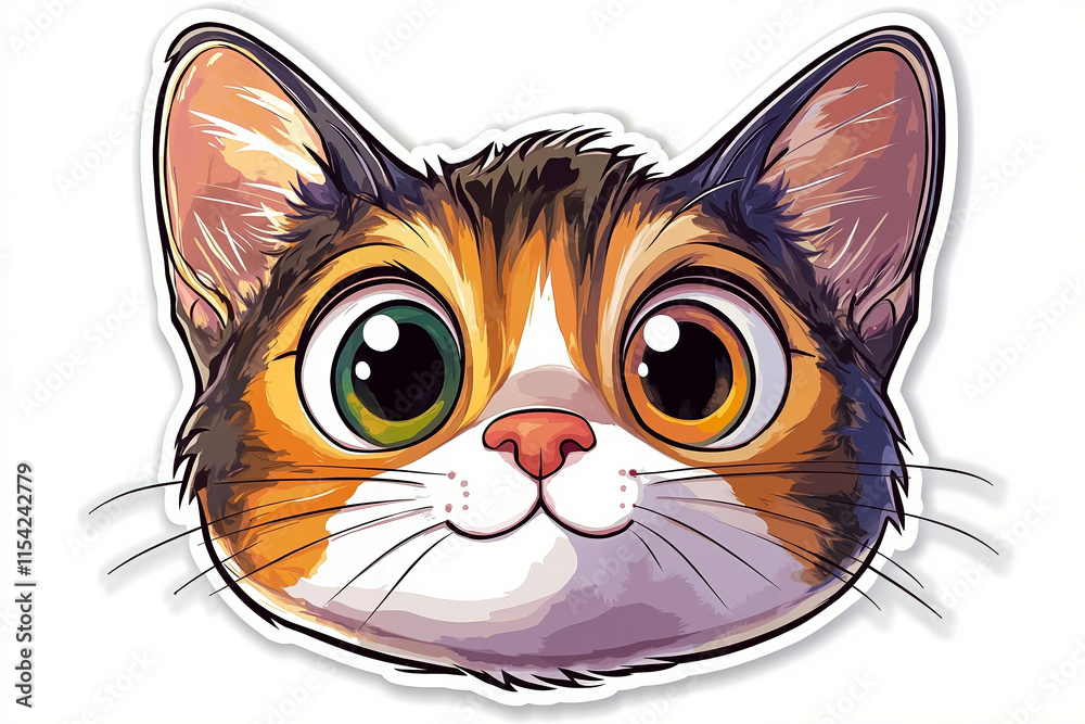 Fototapeta premium A drawing of a calico cat's face with big eyes
