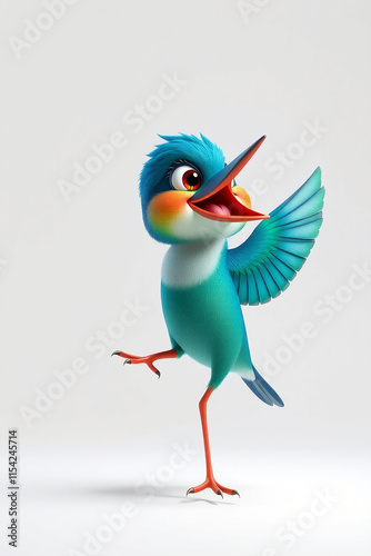 Cute kingfisher bird cartoon character. Concept of happiness, joy, and freedom. photo