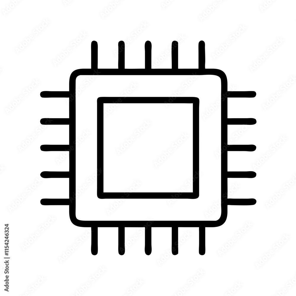 Microchip line art icon symbolizing technology and digital innovation Microchip line art icon symbolizing technology and digital innovation