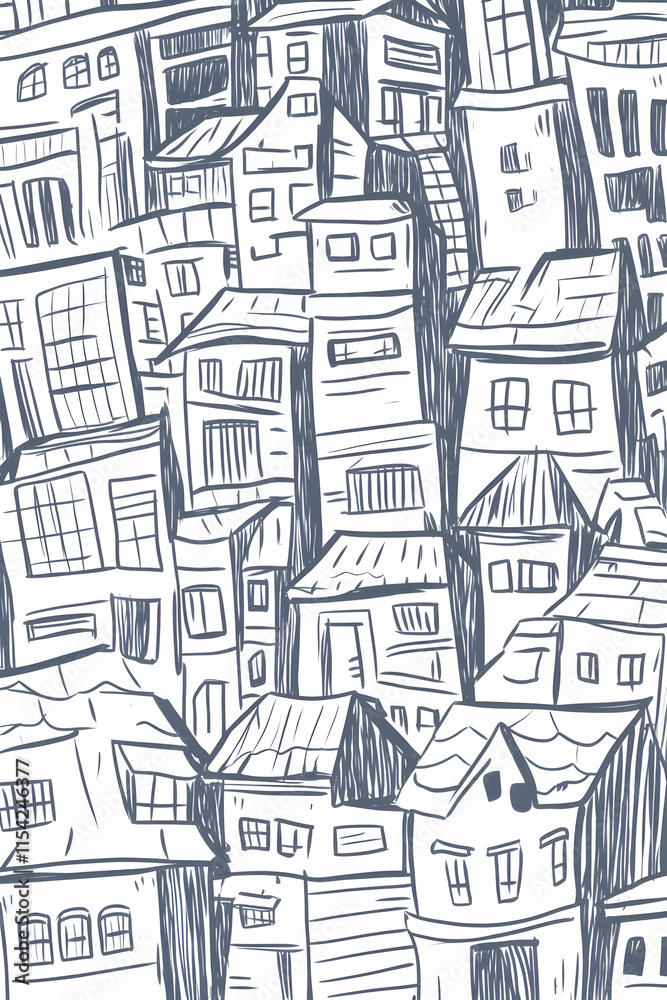 Sketchy Cityscape Illustration Dense urban buildings, background texture, design element. Sketchy Cityscape Illustration Dense urban buildings, background texture, design element.