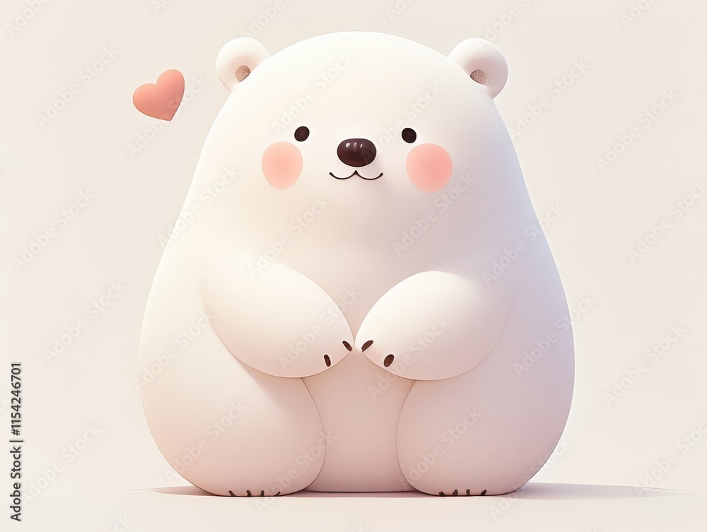 Naklejka premium A cute, cartoonish polar bear with a heart symbol, exuding warmth and charm.