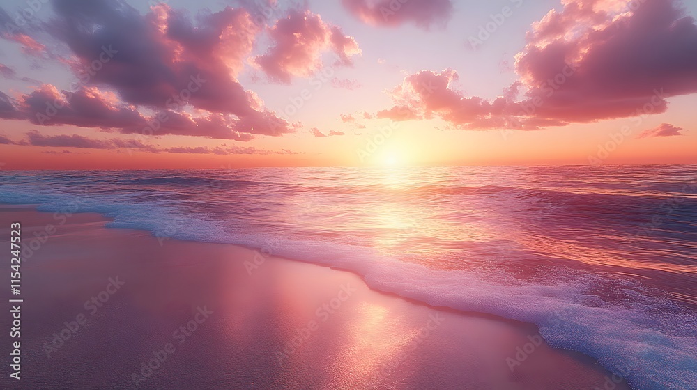 Sunset Beach Ocean Waves Pink Sky Clouds Sunset Beach Ocean Waves Pink Sky Clouds