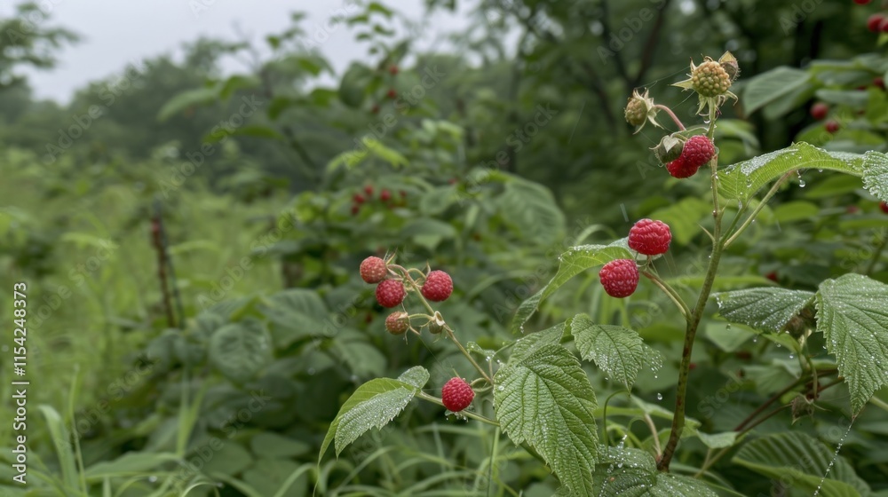 Ripe raspberries on a bush after rain. Ripe raspberries on a bush after rain.