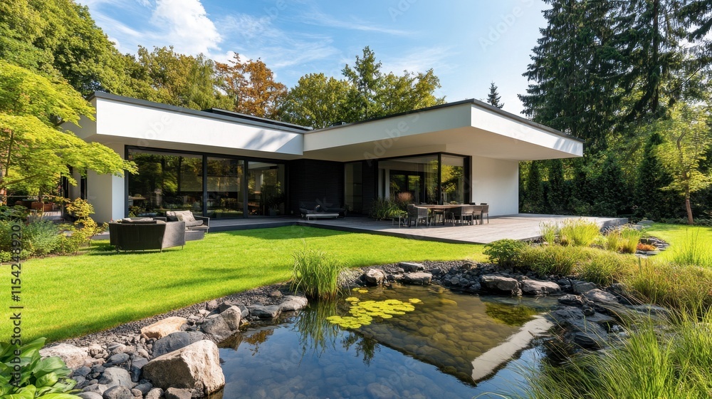 Contemporary Modern House Surrounded by Lush Green Landscape Contemporary Modern House Surrounded by Lush Green Landscape