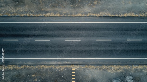 Highway Horizon: Aerial View of Straight Asphalt Road
