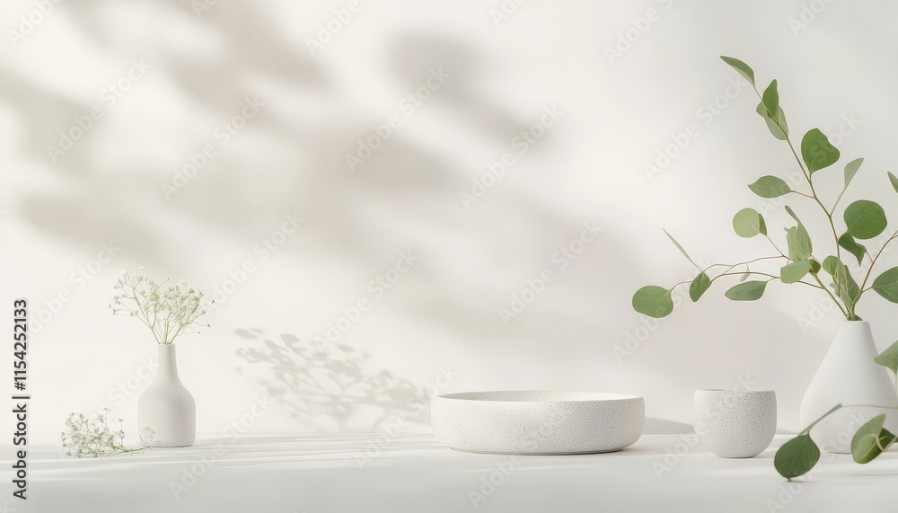 Minimalist White Still Life Plants Vessels Shadows Home Decor Minimalist White Still Life Plants Vessels Shadows Home Decor
