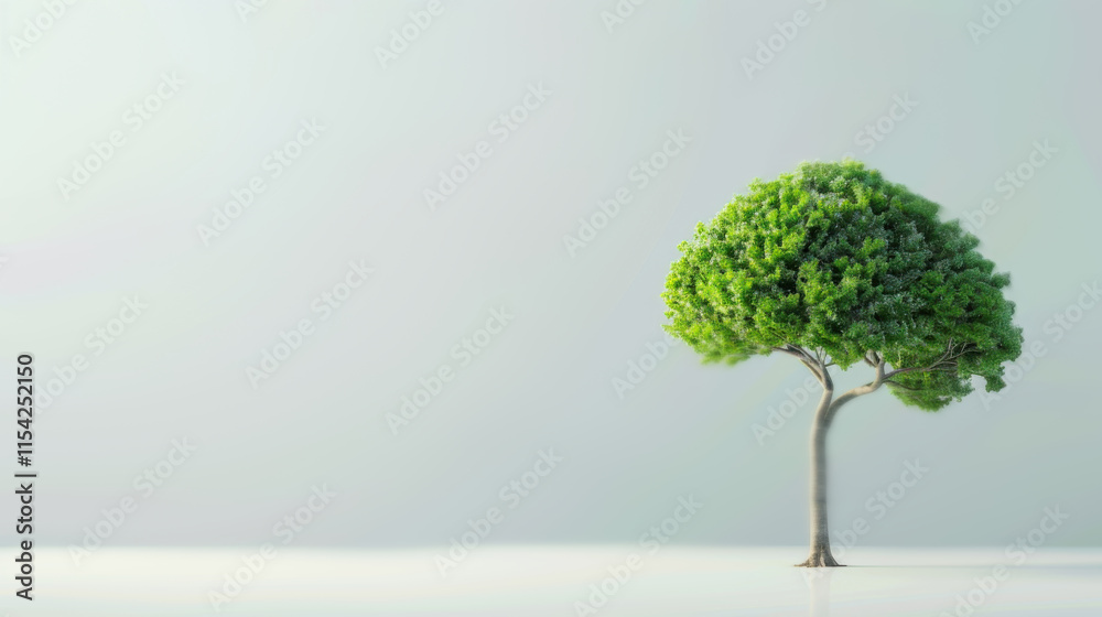 Single tree with dense green canopy on light gradient background Single tree with dense green canopy on light gradient background