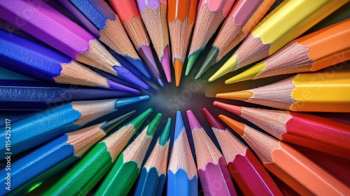 Colorful Pencils Arranged in Circular Pattern Creating Vibrant Display