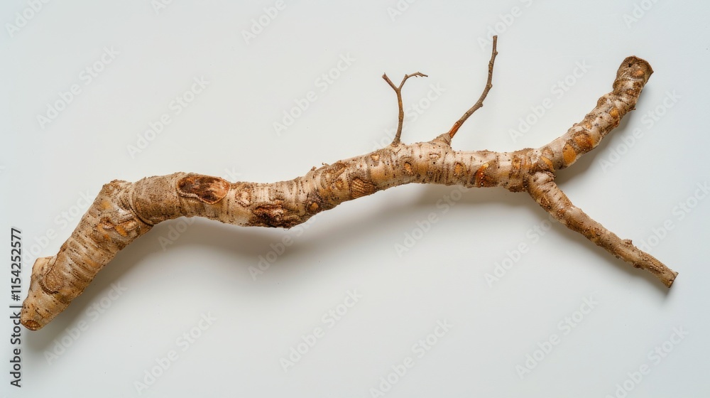 Obraz premium Dry, light brown tree branch isolated on white.