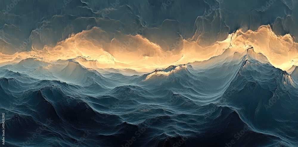Abstract Ocean Waves Golden Sunset Light Abstract Ocean Waves Golden Sunset Light