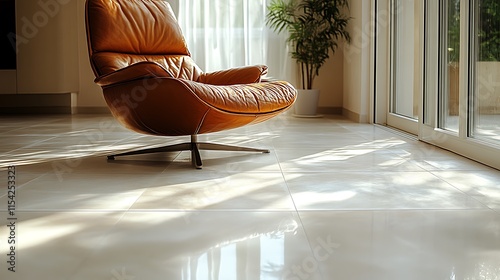 Modern Leather Armchair Near Window In Sunlit Room