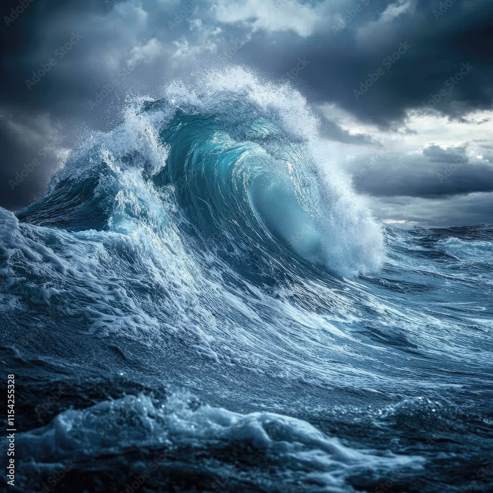Majestic Ocean Wave Under Dramatic Stormy Sky Majestic Ocean Wave Under Dramatic Stormy Sky