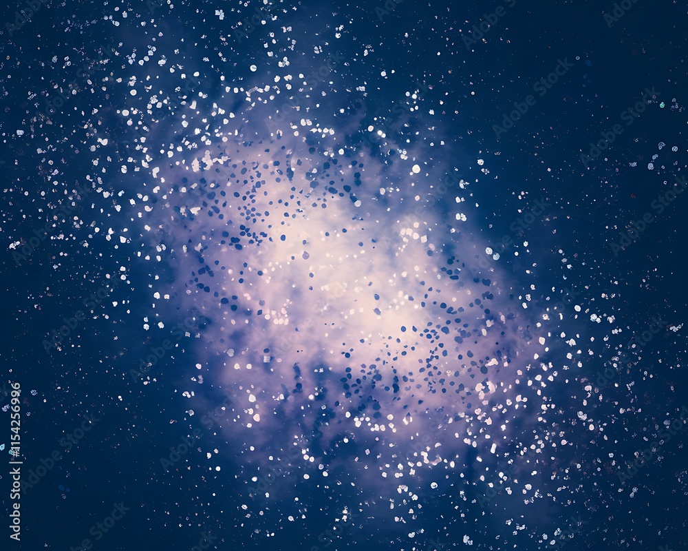 Fototapeta premium Starry Dark Blue Background with Central Burst of Light, Scattered White Dots Creating Depth and Dimension, Highlighting a Radiant Blue Glow for a Night Sky Effect