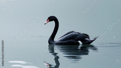 Elegant Black Swan on Serene Water Surface photo