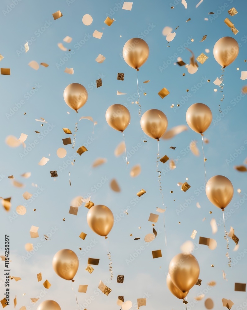 Fototapeta premium Golden Balloons and Confetti Celebration Background for Festive Events