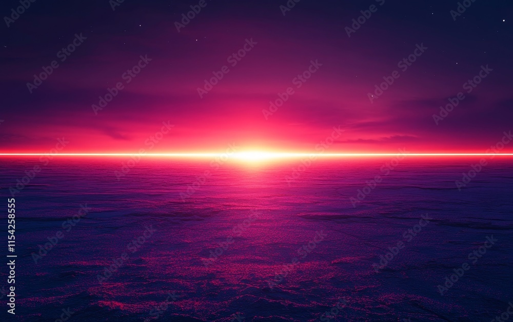 Obraz premium Neon Horizon A glowing neon horizon line breaking across a dark sky. Generative AI