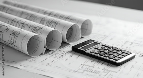 Architecture blueprints construction plans calculator building design home project