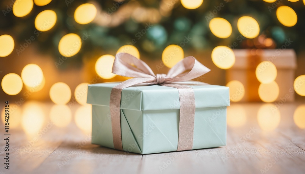 Wrapped gift box in soft focus with blurred bokeh light tones Wrapped gift box in soft focus with blurred bokeh light tones
