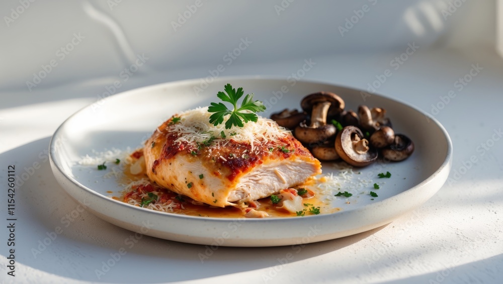 Decadent Truffle Chicken Parmigiana with Side of Mushrooms Decadent Truffle Chicken Parmigiana with Side of Mushrooms