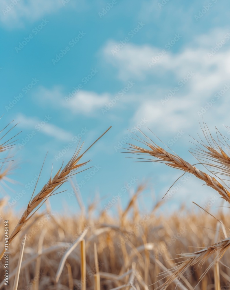 cut straw lies harvested field bright blue sky selective focus individual blades cut straw lies harvested field bright blue sky selective focus individual blades