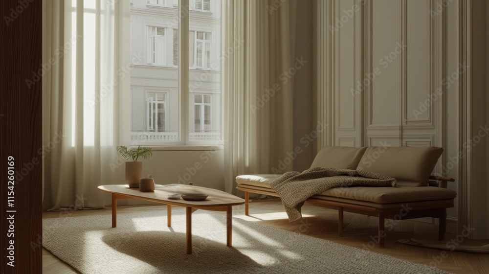 Modern Daybed Wooden Coffee Table Sunny Room Minimalist Design Modern Daybed Wooden Coffee Table Sunny Room Minimalist Design