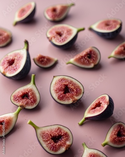 Fresh figs sliced on a pink backdrop creating a vibrant and appetizing display for culinary inspiration