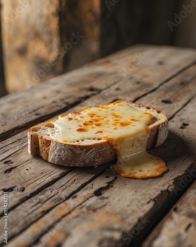 Bread with melted cheese in the wooden table photo