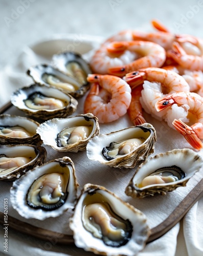 Fresh Oysters and Shrimp on Chilled Seafood Platter photo