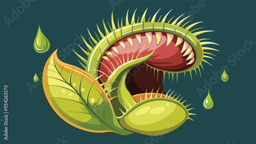 Vibrant vector illustration of a carnivorous plant in a lush environment showcasing its unique features and open jaws