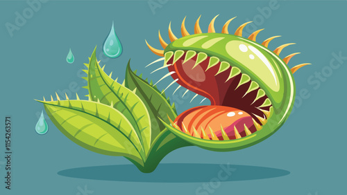 Vibrant vector illustration of a carnivorous plant in a lush environment showcasing its unique features and open jaws
