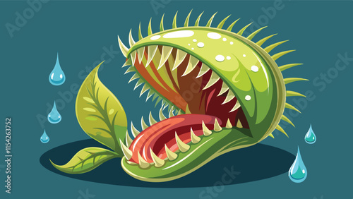 Vibrant vector illustration of a carnivorous plant in a lush environment showcasing its unique features and open jaws