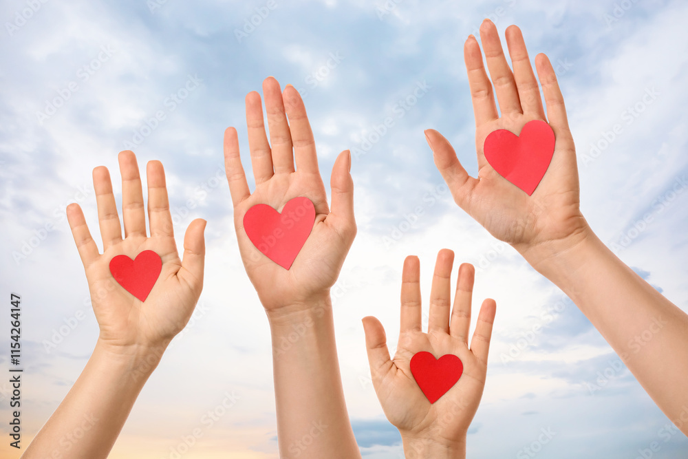 Hands with red hearts on white background Hands with red hearts on white background