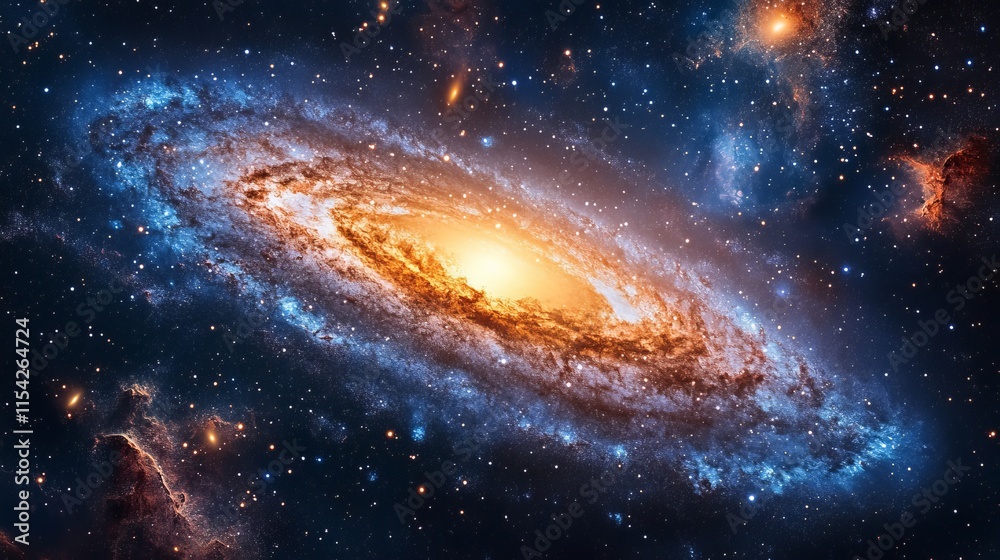 Fototapeta premium Cosmic Swirling galaxies with vibrant stardust and cosmic dust particles. Generative AI