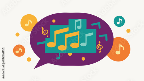 Colorful music notes and speech bubble design showcasing the joy of sound and communication in a modern vector style