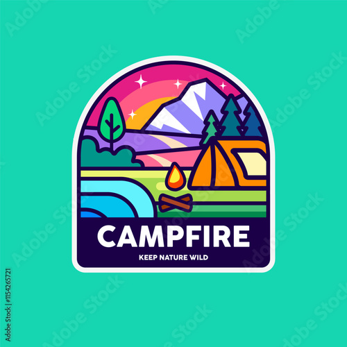 Campfire outdoor camping badge design