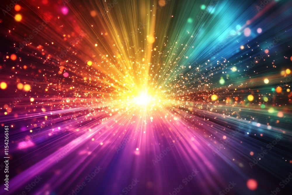 Obraz premium multicolored light beams radiating outward from a central point. Generative AI