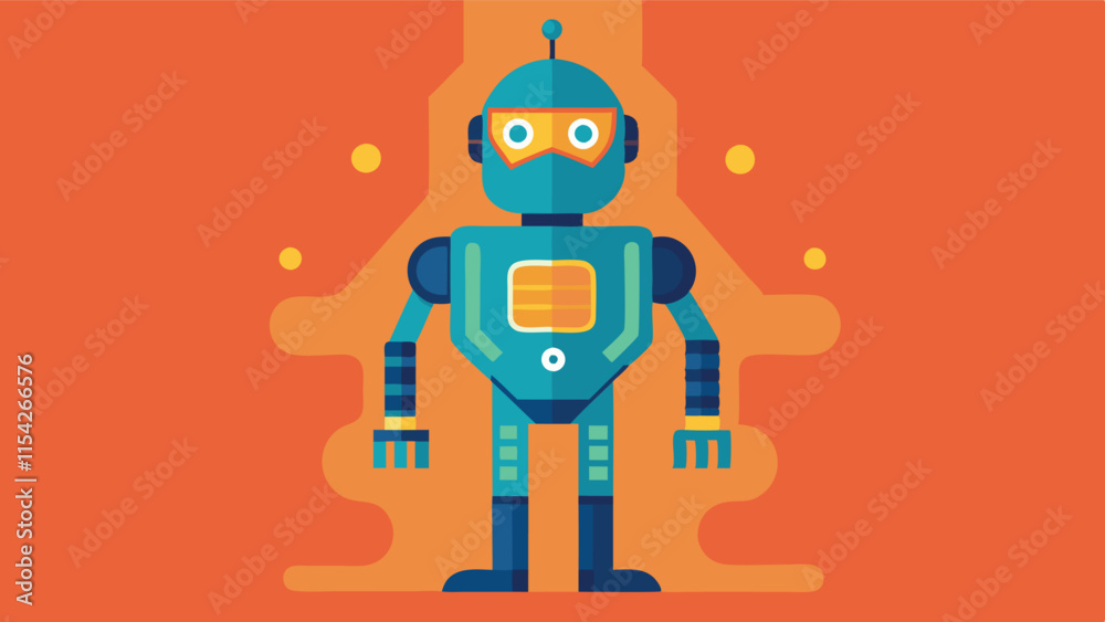 Friendly blue and green robot character standing against a simple turquoise background, showcasing a cheerful expression and modern design features Friendly blue and green robot character standing against a simple turquoise background, showcasing a cheerful expression and modern design features