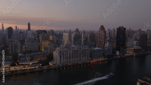 Aerial views showcase New York Presbyterian Hospital or Weill Cornell on East River waterfront, Upper East Side near Midtown Manhattan photo