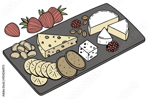 Variety of cheeses with fruits and crackers arranged on a serving platter for an elegant snack experience