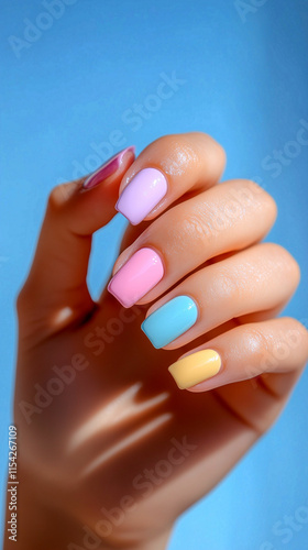 Brightly colored nails showcase artistry and creativity on a sunny day
