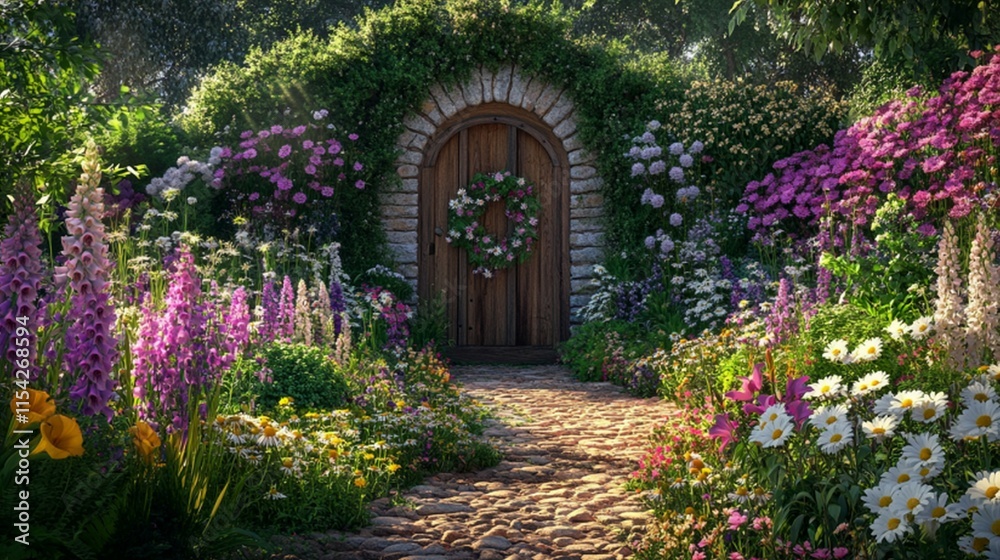 Obraz premium Serene Garden Landscape with Vibrant Greenery