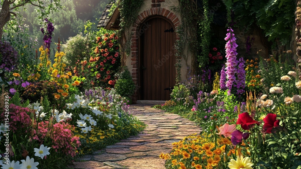 Obraz premium Serene Garden Landscape with Vibrant Greenery