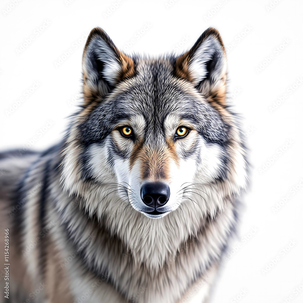 Fototapeta premium Majestic Gray Wolf Portrait with Intense Golden Eyes