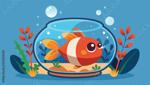 Goldfish swimming happily in a vibrant aquarium surrounded by colorful plants and bubbles