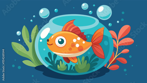 Goldfish swimming happily in a vibrant aquarium surrounded by colorful plants and bubbles