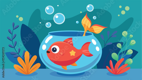 Goldfish swimming happily in a vibrant aquarium surrounded by colorful plants and bubbles