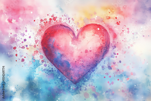 Romantic Watercolor Heart Background for Love and Valentine Greeting Card Art