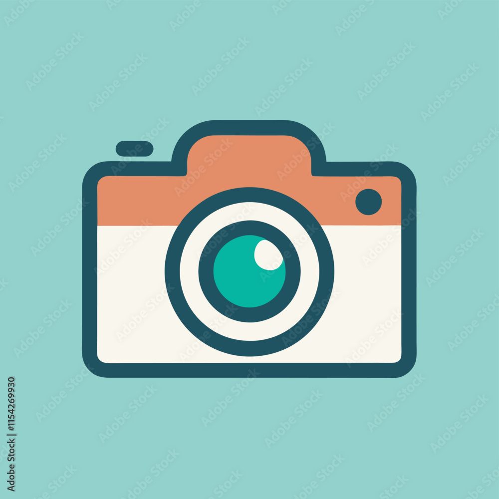 Vector design featuring a simplistic camera illustration on a mint green background, showcasing the artistry of modern digital graphics